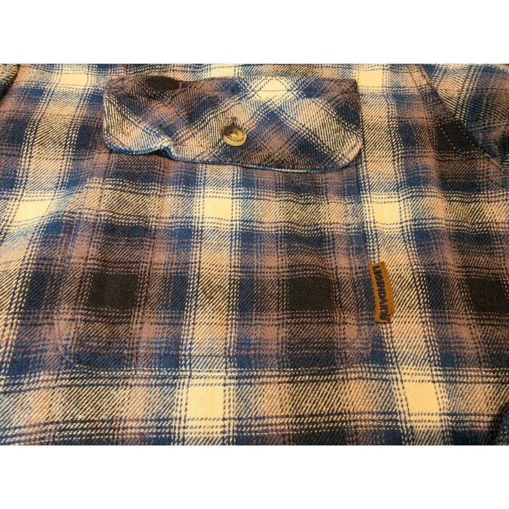 Legendary Whitetails Men XLT Blue Brown Plaid Flannel Shirt Corduroy Trim Cotton - Picture 4 of 9